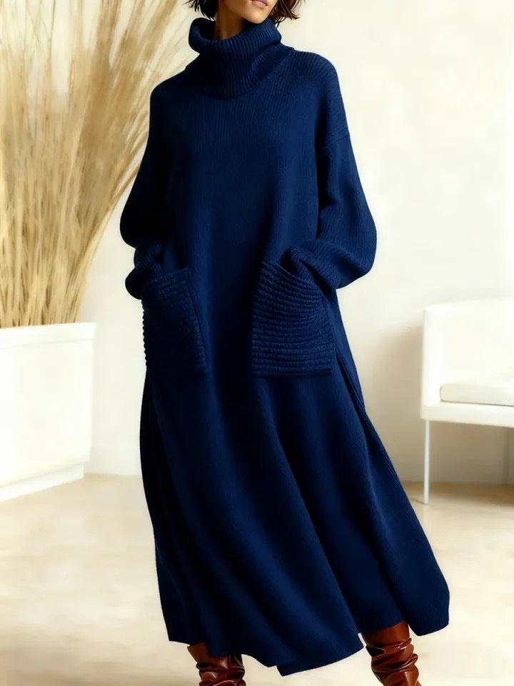 Alia – High-Neck Long-Sleeve Woolen Knit Dress