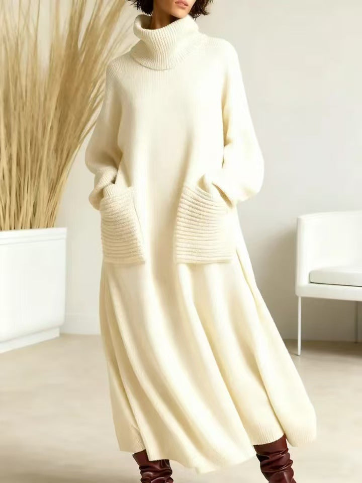 Alia – High-Neck Long-Sleeve Woolen Knit Dress