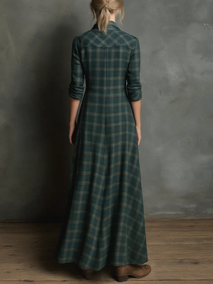 Laura | Maxi Dress with Green Checked Lapel
