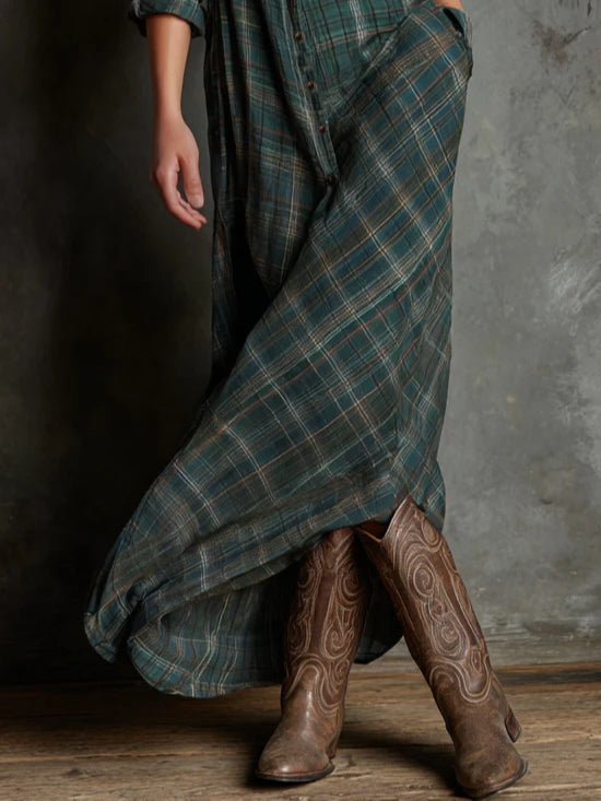 Laura | Maxi Dress with Green Checked Lapel