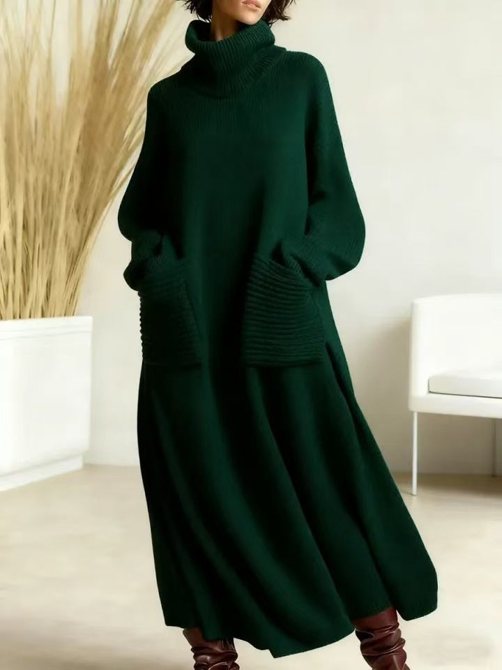 Alia – High-Neck Long-Sleeve Woolen Knit Dress