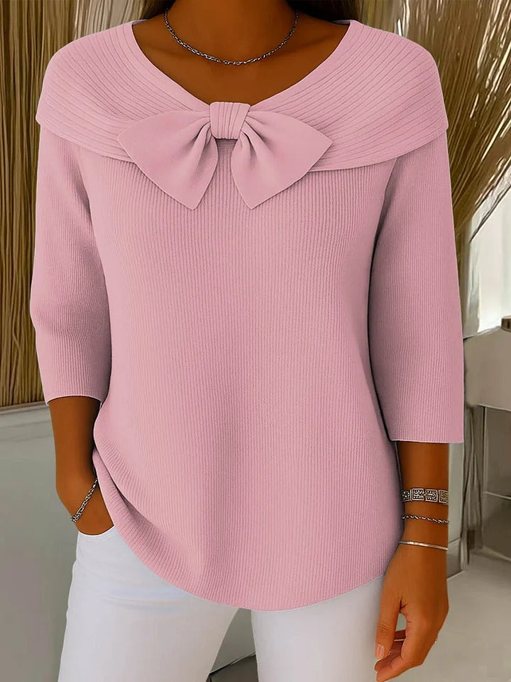 Serenna – Women's Sweater with Bow and Round Neckline