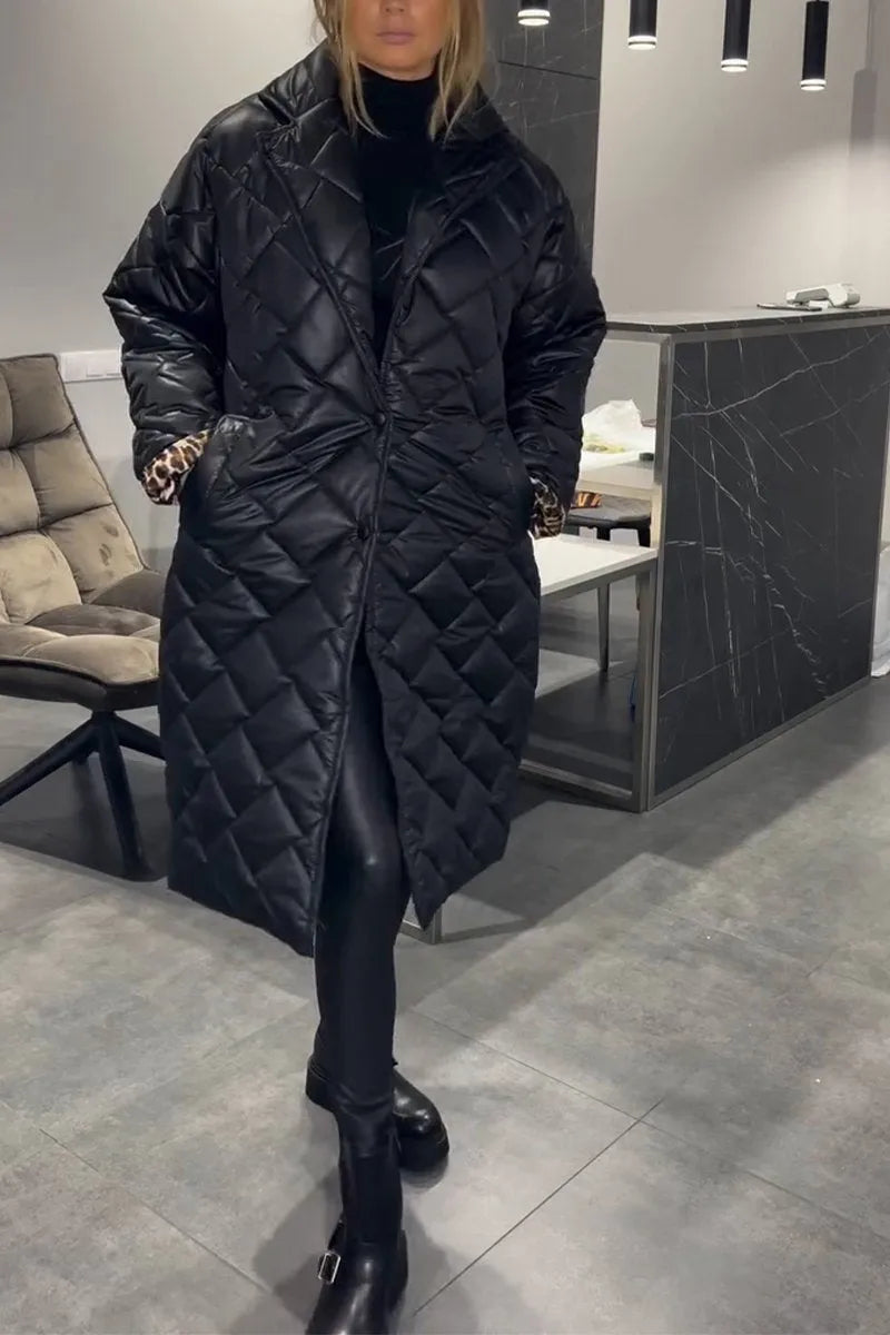 Kendall – Quilted Mid-Length Coat with Leopard Lining